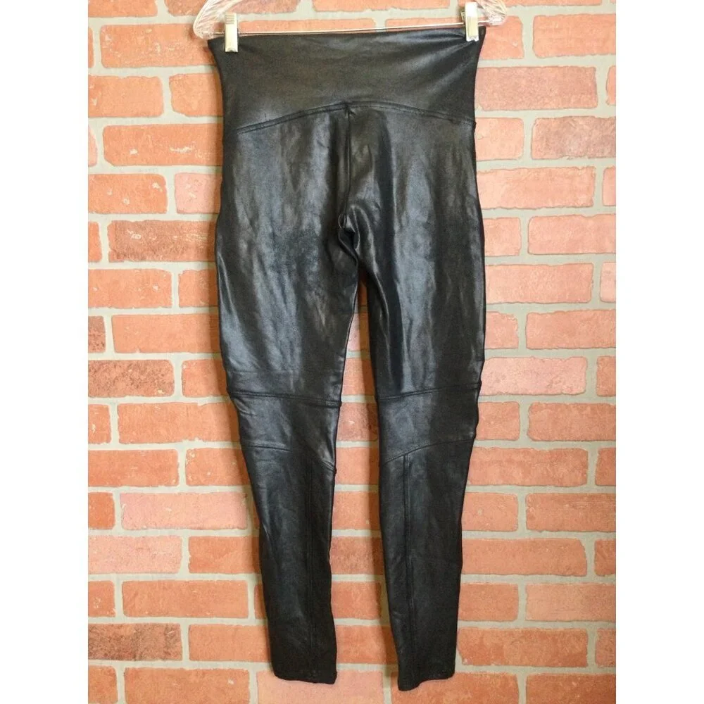 SPANX Womens Leggings Size XL Black Moto Shiny Stretchy Slimming